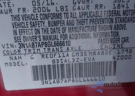 2016 Nissan Sentra Fe+ S/S/Sl/Sr/Sv from USA, damaged, VIN 3N1AB7AP8GL666610